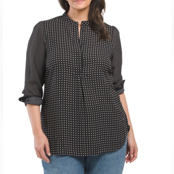 ANNE KLEIN Blk/wht Plus Minit Dot Blouse - Picture 1 of 6